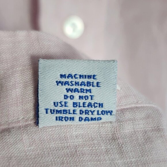Ben Silver Shirt Mens 17.5-36 Pink Linen Button Down Long Sleeve Dress Pocket - Picture 6 of 10